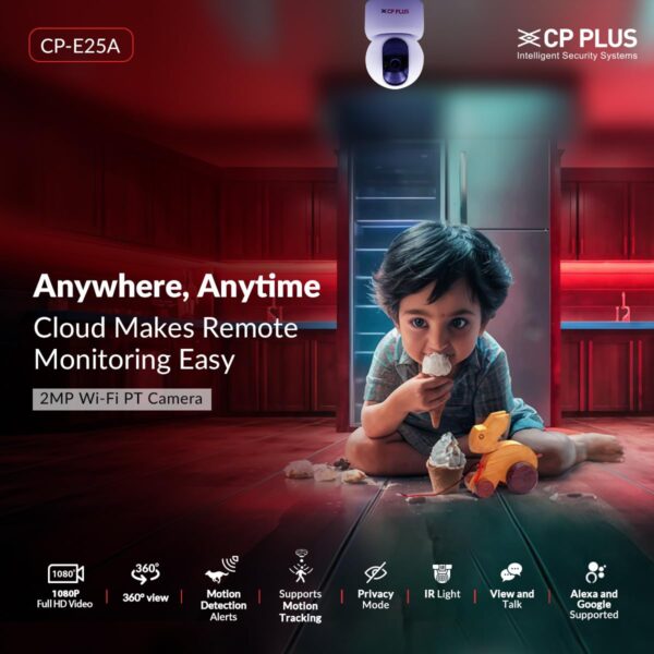 CP PLUS 2MP Smart Wi-Fi CCTV Camera | 360° Pan Tilt | Motion Alert | Night Vision | SD Card (128GB) | Alexa & Google Support | IR Distance 10mtr | CP-E25A - Image 2