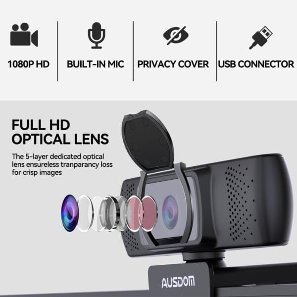 Autofocus 1080P Webcam with Privacy Cover, AUSDOM AF640 Full HD Business Web Camera - Image 4