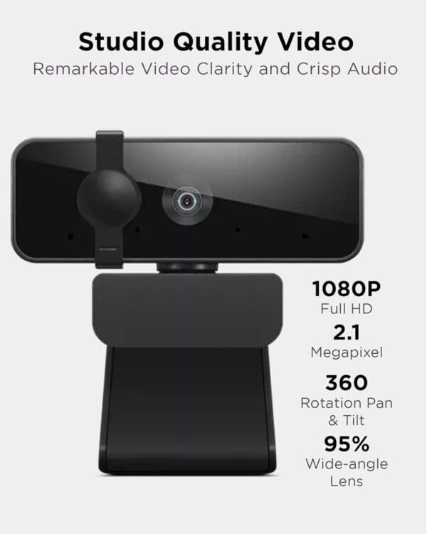 Lenovo FHD Webcam with Dual Built-in Mics | FHD 1080P Camera | Wide 95 Lens | 360 Rotation | Flexible Mount (4XC1B34802), Black - Image 2