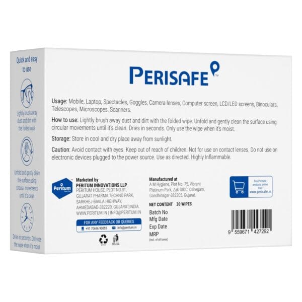 Perisafe Pre-Moistened Cleaning Wipes| Multi Purpose, Individually Packed| Pack of 30 - Image 2