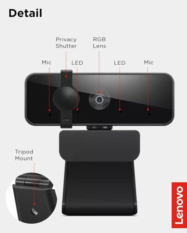 Lenovo FHD Webcam with Dual Built-in Mics | FHD 1080P Camera | Wide 95 Lens | 360 Rotation | Flexible Mount (4XC1B34802), Black - Image 7