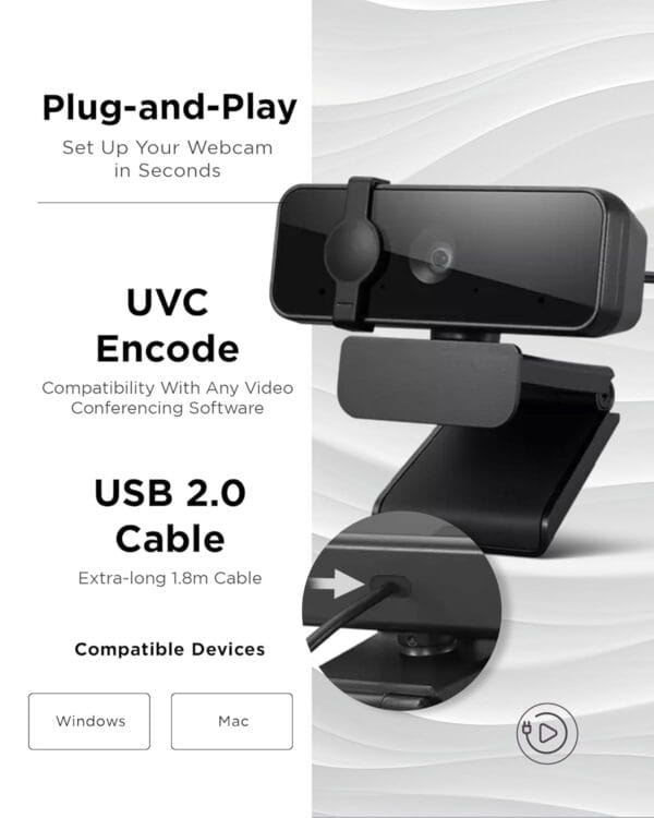 Lenovo FHD Webcam with Dual Built-in Mics | FHD 1080P Camera | Wide 95 Lens | 360 Rotation | Flexible Mount (4XC1B34802), Black - Image 4