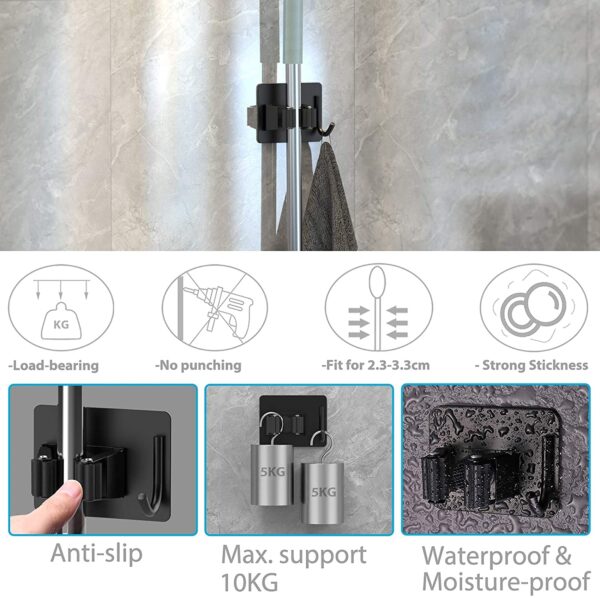 JIALTO 2 PCS Broom and Mop Holder Wall Mounted (Black) - Image 3
