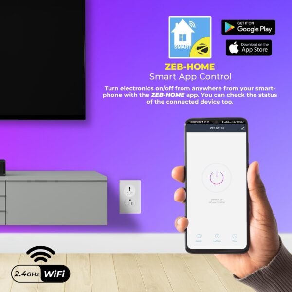 Zebronics ZEB-SP110: Smart Wi-Fi Plug with Google Assistant & Alexa Support, 10A Capacity & Scheduled Control App - Image 3