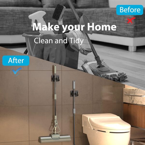 JIALTO 2 PCS Broom and Mop Holder Wall Mounted (Black) - Image 7
