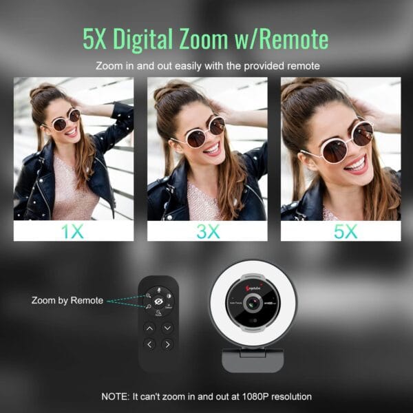 Angetube 1080P 60FPS Webcam with Ring Light and Remote Control - Image 5