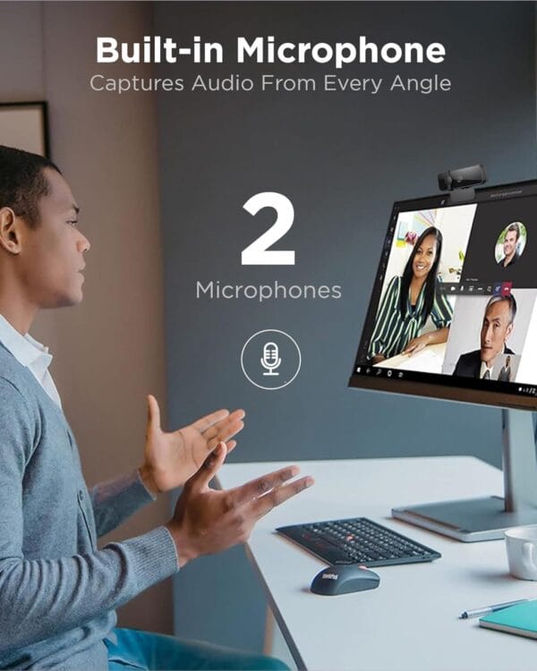 Lenovo FHD Webcam with Dual Built-in Mics | FHD 1080P Camera | Wide 95 Lens | 360 Rotation | Flexible Mount (4XC1B34802), Black - Image 3