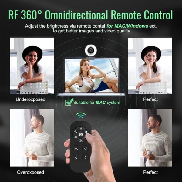Angetube 1080P 60FPS Webcam with Ring Light and Remote Control - Image 4