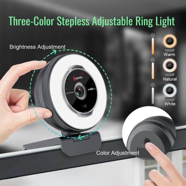 Angetube 1080P 60FPS Webcam with Ring Light and Remote Control - Image 2
