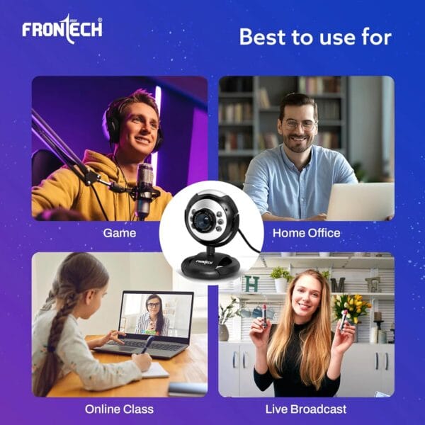 FRONTECH Digital Webcam with Mic & LED Lights, 30 FPS, Plug and Play USB Interface, Auto White Balance, for Video Calling, Live Streaming, Online Classes, Laptop/PC/TV - Image 7