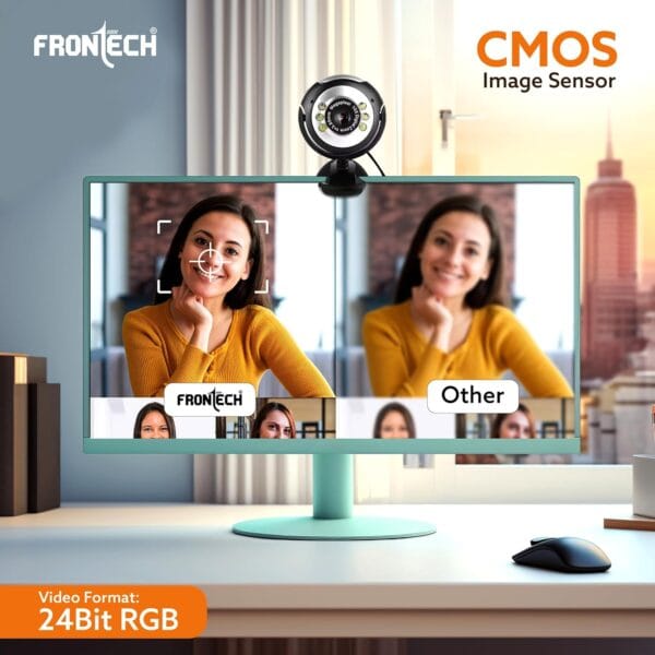 FRONTECH Digital Webcam with Mic & LED Lights, 30 FPS, Plug and Play USB Interface, Auto White Balance, for Video Calling, Live Streaming, Online Classes, Laptop/PC/TV - Image 3