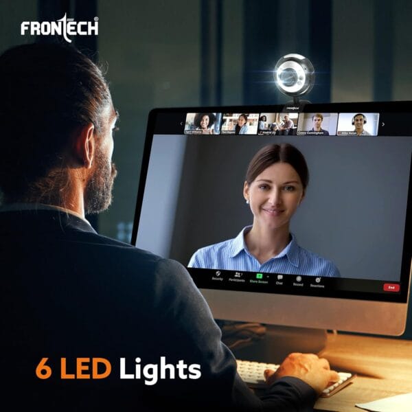 FRONTECH Digital Webcam with Mic & LED Lights, 30 FPS, Plug and Play USB Interface, Auto White Balance, for Video Calling, Live Streaming, Online Classes, Laptop/PC/TV - Image 4