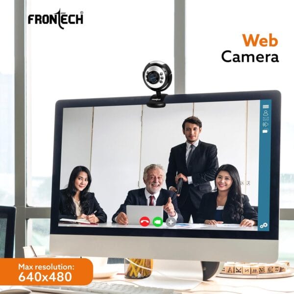 FRONTECH Digital Webcam with Mic & LED Lights, 30 FPS, Plug and Play USB Interface, Auto White Balance, for Video Calling, Live Streaming, Online Classes, Laptop/PC/TV - Image 2